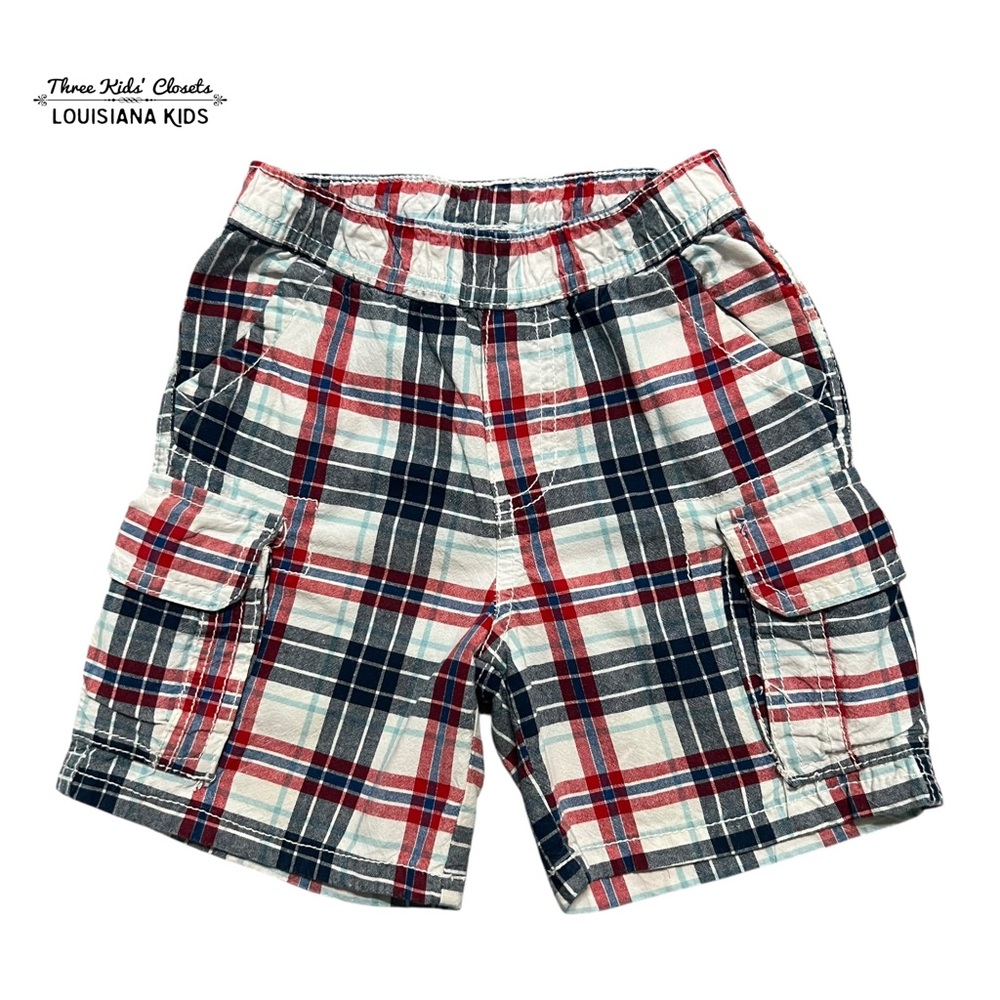 J. Khaki JK 3T Red White & Blue Plaid Cargo Shorts
